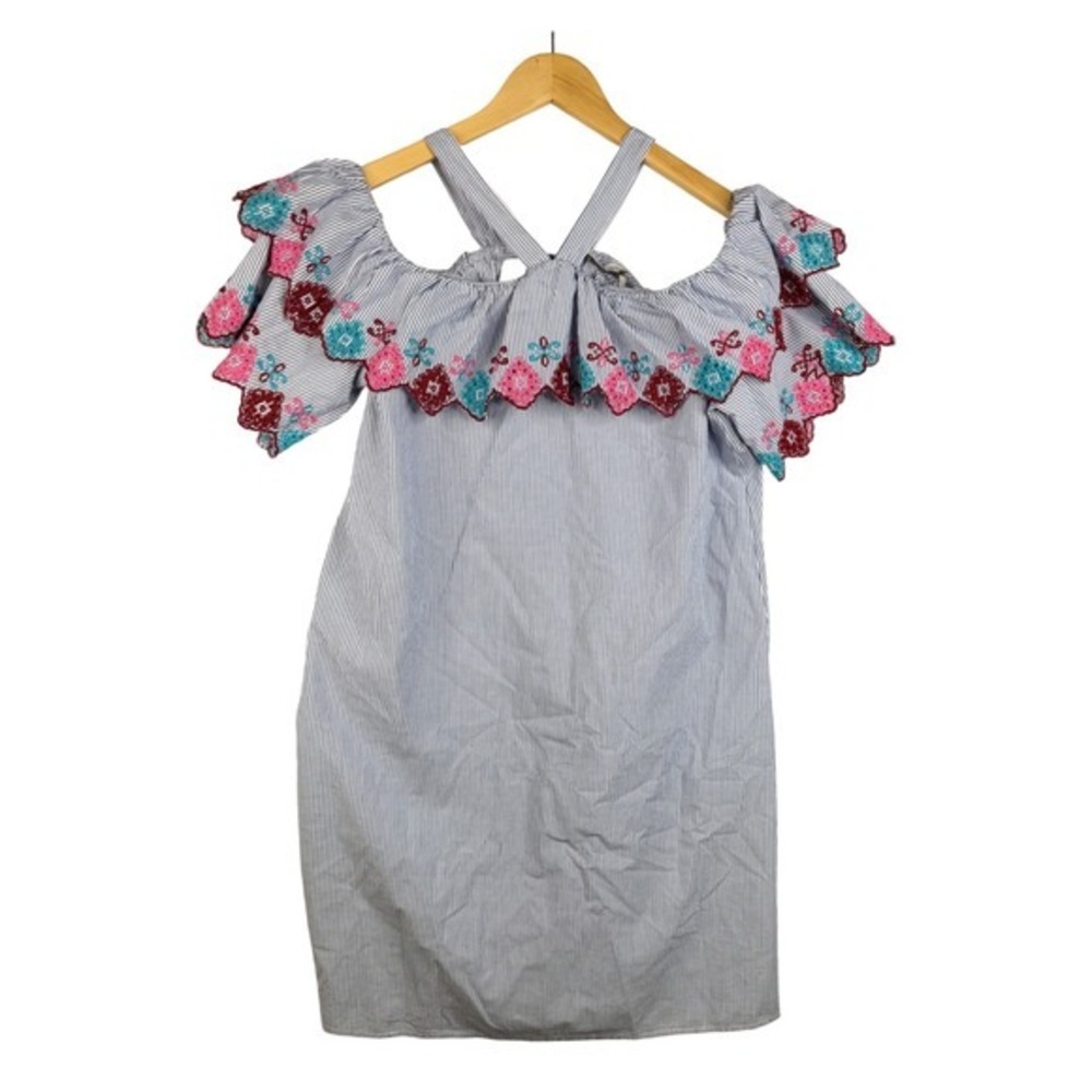Loft Dress Women's Small 100%Cotton Embroidered Eyelet Off the Shoulders Natural